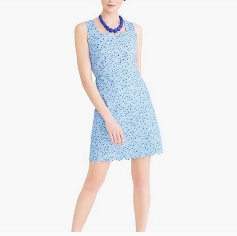 J. Crew‎ Factory Scalloped edged floral basket weave dress. Size 00. Light Blue.